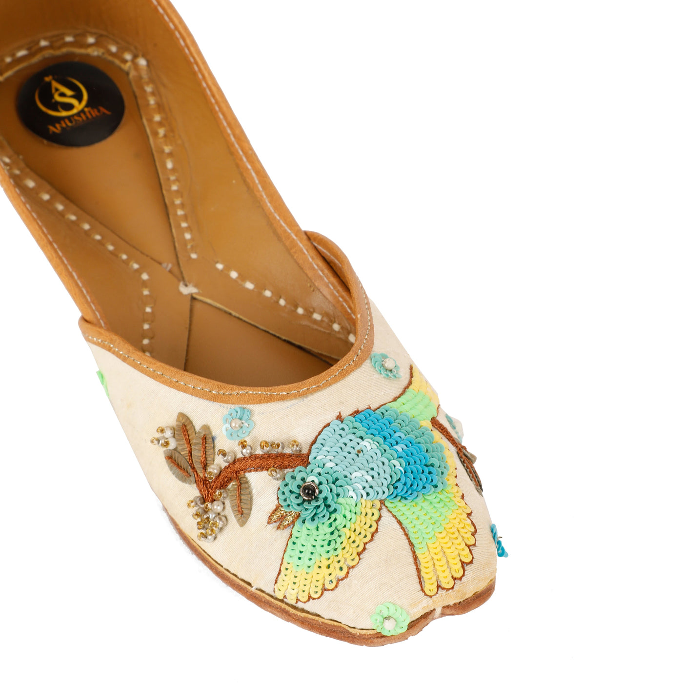 Free Spirit white embellished ethnic flats for women – additional product view