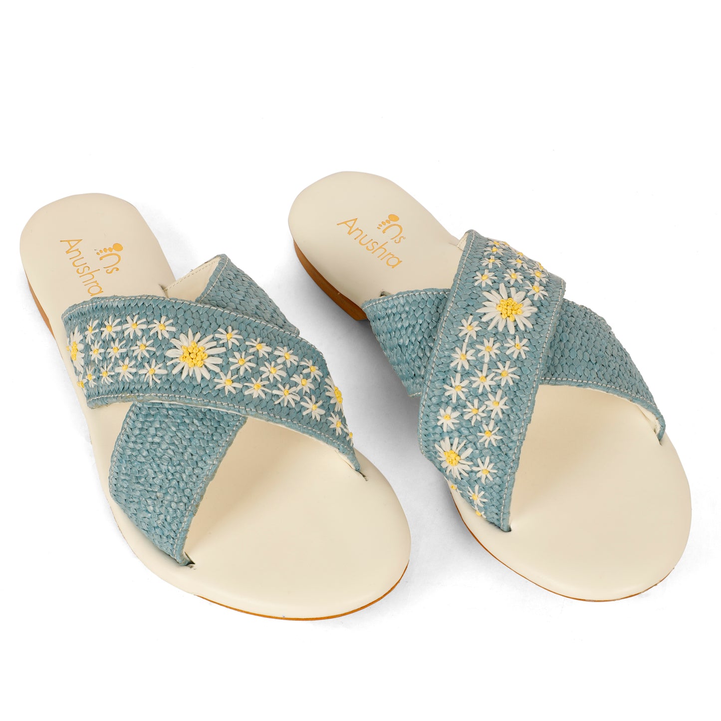 Daisy blue embellished criss-cross flats for women – additional detail view