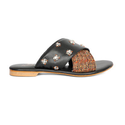 Anika red embellished criss-cross flats for women – lifestyle view