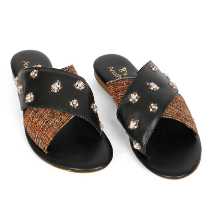 Anika red embellished criss-cross flats for women – additional detail view