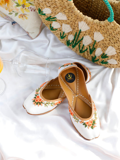 Gulnaar white embellished jutti for women – side product view