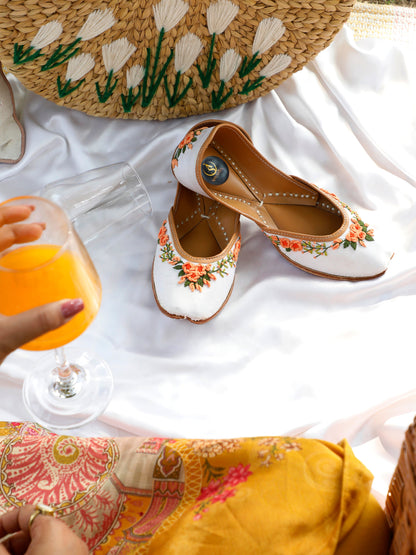 Gulnaar white embellished jutti for women – embellishment detail view