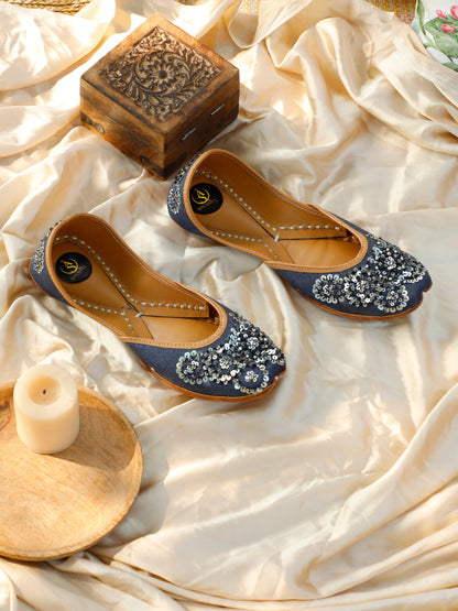 Sitara blue embellished jutti for women – front product view