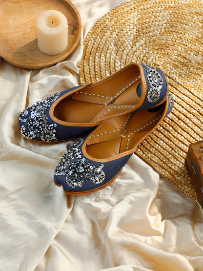 Sitara blue embellished jutti for women – top product view