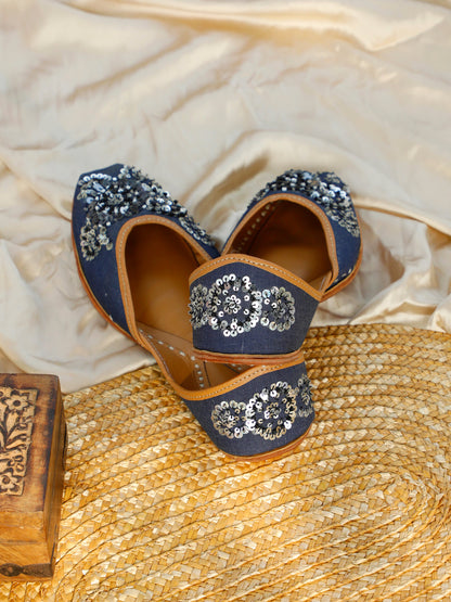 Sitara blue embellished jutti for women – embellishment detail view