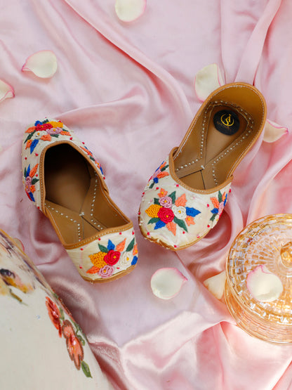 Blossom white embellished ethnic flats for women – embellishment detail view