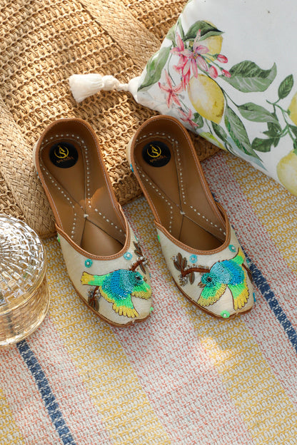 Free Spirit white embellished ethnic flats for women – front product view
