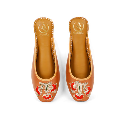 Gulnaar brown embellished half jutti for women – embellishment detail view