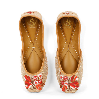 Aira beige embellished ethnic flats for women – embellishment detail view