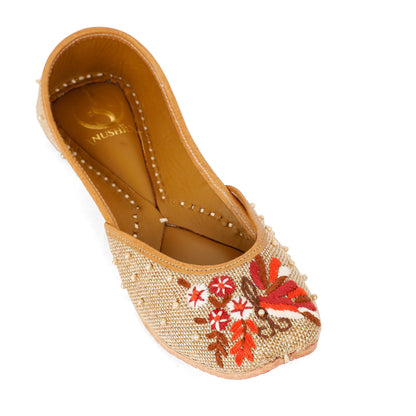 Aira beige embellished ethnic flats for women – sole and heel view