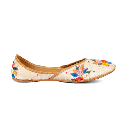Blossom white embellished ethnic flats for women – lifestyle view