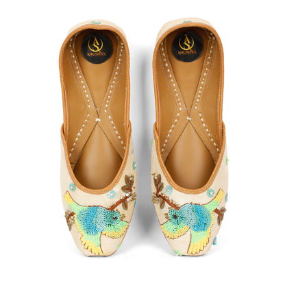 Free Spirit white embellished ethnic flats for women – embellishment detail view