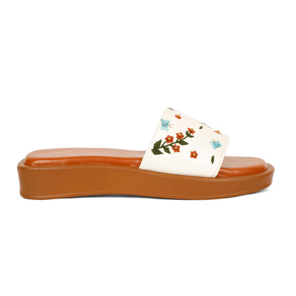 Blossom trail red embellished bomber slider for women – sole and heel view