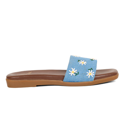 Daisy Denim blue embellished ethnic flats for women – lifestyle view