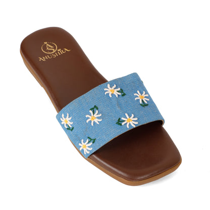 Daisy Denim blue embellished ethnic flats for women – additional product view