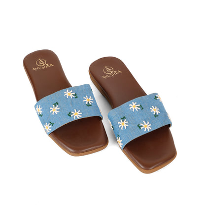 Daisy Denim blue embellished ethnic flats for women – additional detail view