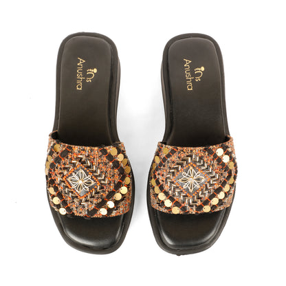 Banjara red embellished bomber slider for women – sole and heel view