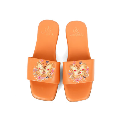 Butterfly red embellished ethnic flats for women – sole and heel view