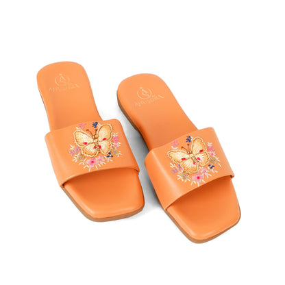 Butterfly red embellished ethnic flats for women – lifestyle view