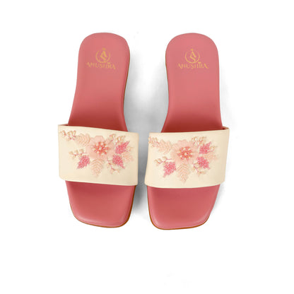 Blush red embellished ethnic flats for women – sole and heel view