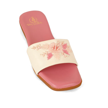 Blush red embellished ethnic flats for women – additional product view