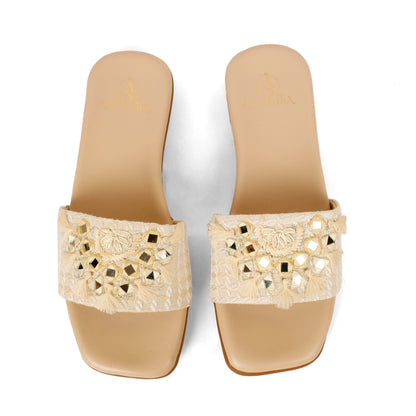 Boho red embellished ethnic flats for women – embellishment detail view