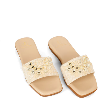 Boho red embellished ethnic flats for women – sole and heel view
