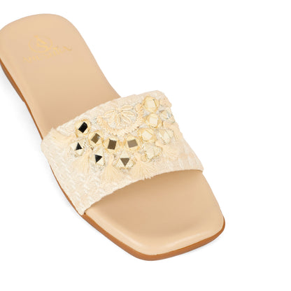 Boho red embellished ethnic flats for women – lifestyle view