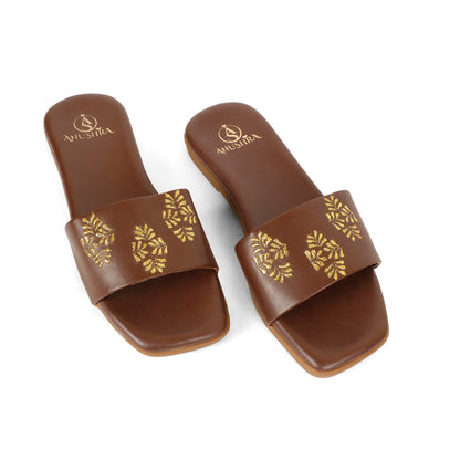 Zarafshaan red embellished ethnic flats for women – lifestyle view