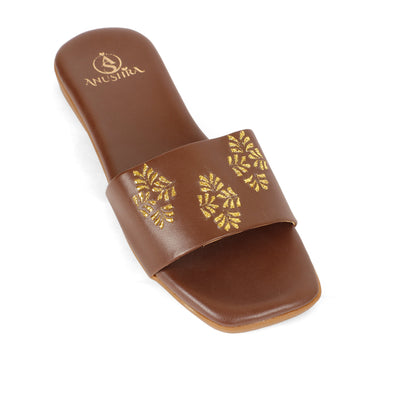 Zarafshaan red embellished ethnic flats for women – additional product view