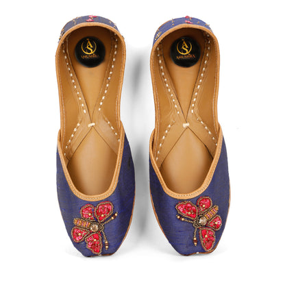 Butterfly blue embellished ethnic flats for women – lifestyle view