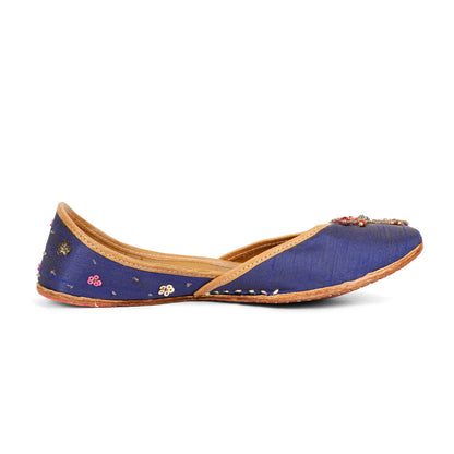 Butterfly blue embellished ethnic flats for women – alternate product view