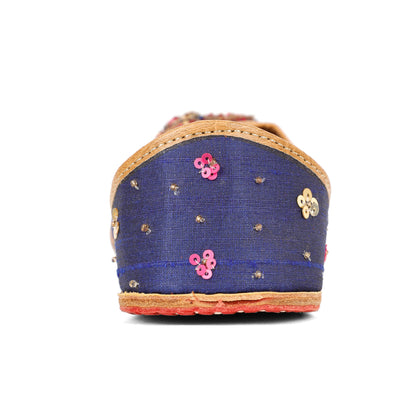 Butterfly blue embellished ethnic flats for women – additional detail view