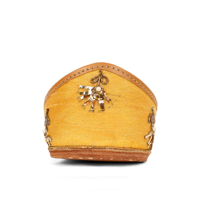 Fawn yellow embellished ethnic flats for women – lifestyle view