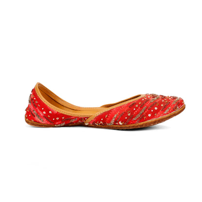 Leher red embellished jutti for women – lifestyle view