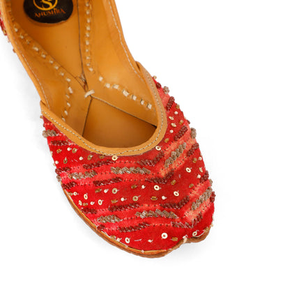 Leher red embellished jutti for women – additional detail view
