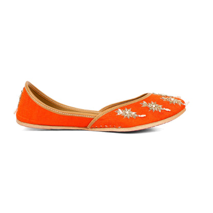 Saffron orange embellished ethnic flats for women – additional detail view
