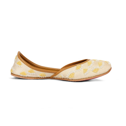 Sunehri Phool white embellished ethnic flats for women – lifestyle view
