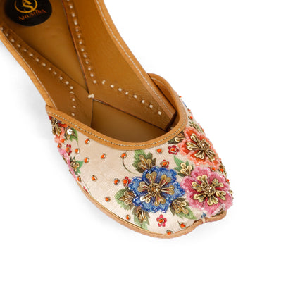 Nazakat Floral beige embellished jutti for women – lifestyle view