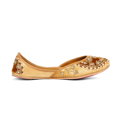 Nazneen pearl brown embellished jutti for women – additional detail view