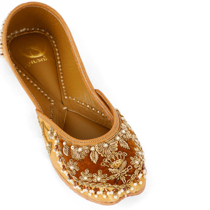 Nazneen pearl brown embellished jutti for women – lifestyle view