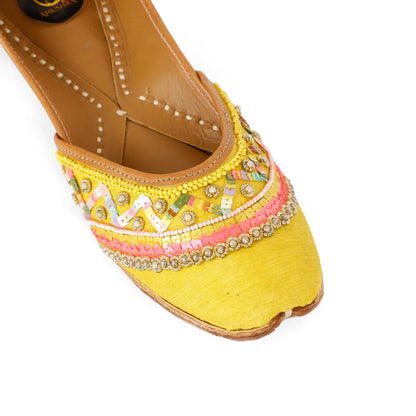Yellow Pop yellow embellished ethnic flats for women – lifestyle view