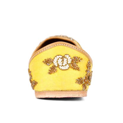 Sunshine yellow embellished ethnic flats for women – lifestyle view