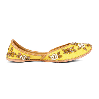 Sunshine yellow embellished ethnic flats for women – additional product view
