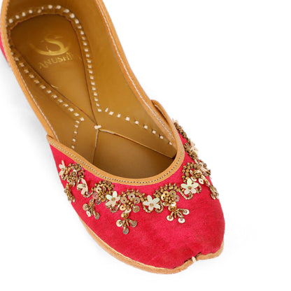 Magenta pink embellished ethnic flats for women – lifestyle view