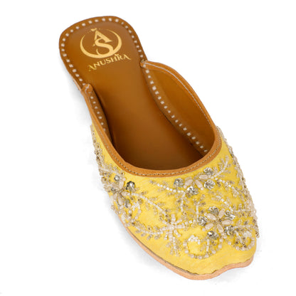 Jhoomar yellow embellished half jutti for women – lifestyle view