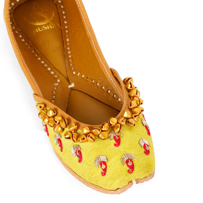 Gunguru green embellished ethnic flats for women – lifestyle view