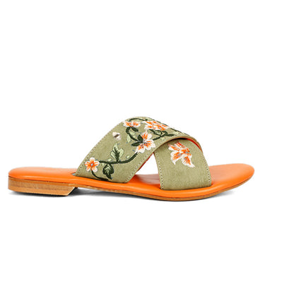 Aaranya green embellished criss-cross flats for women – additional product view