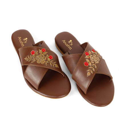 Mehru Bloom red embellished criss-cross flats for women – additional detail view