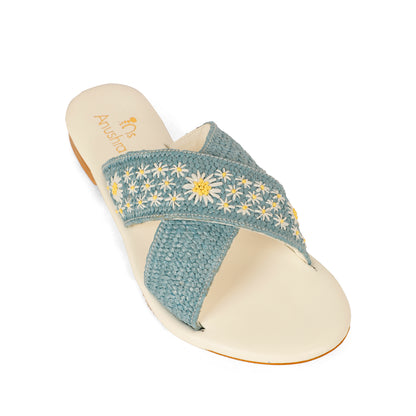 Daisy blue embellished criss-cross flats for women – additional product view